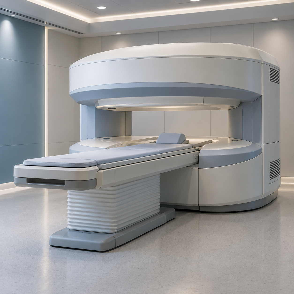 Illustrative, unbranded open MRI system in a clinical imaging room